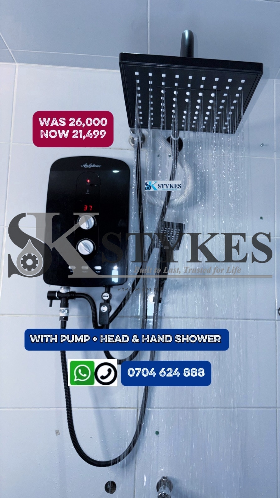 Water Heater With Inbuilt booster pump, shower Raiser and Hand shower